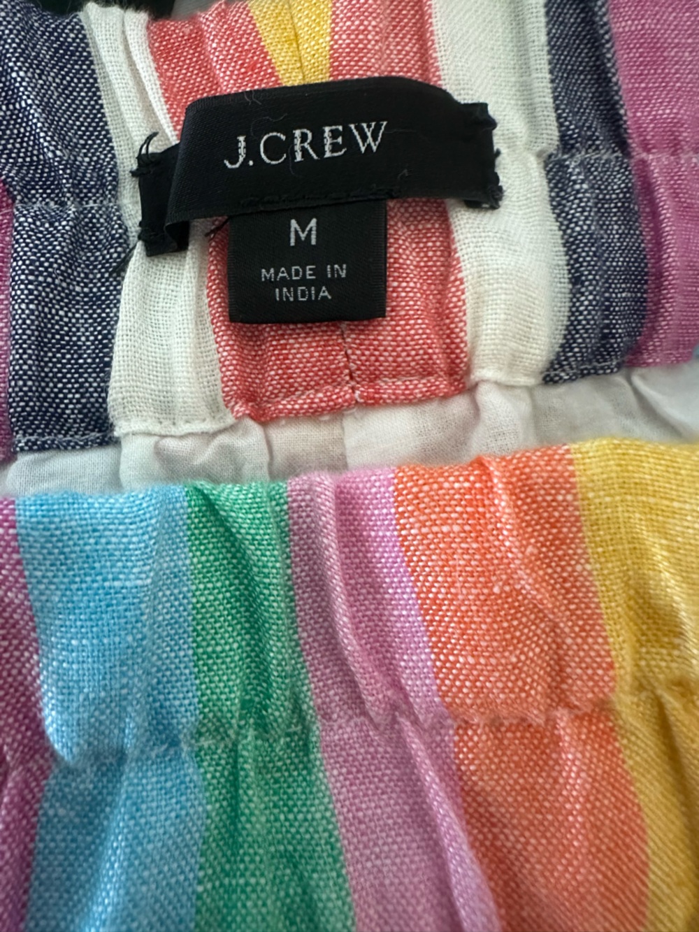 J.Crew Linen Rainbow Stripe Mini Skirt Pockets Elastic Waist Coastal Bright M - Picture 4 of 5